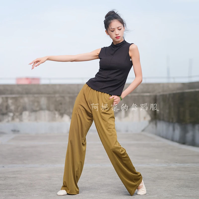 舞蹈服女夏宽松冰丝透气直筒裤形体显瘦现代古典舞练功裤演出服装