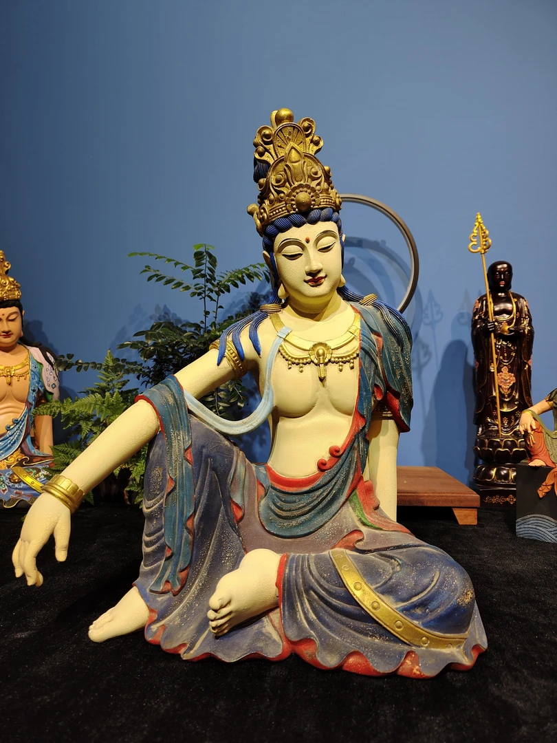 自在观音仿古彩绘【50✘37✘24】茶室空间家居装饰禅意玄关桌面摆件