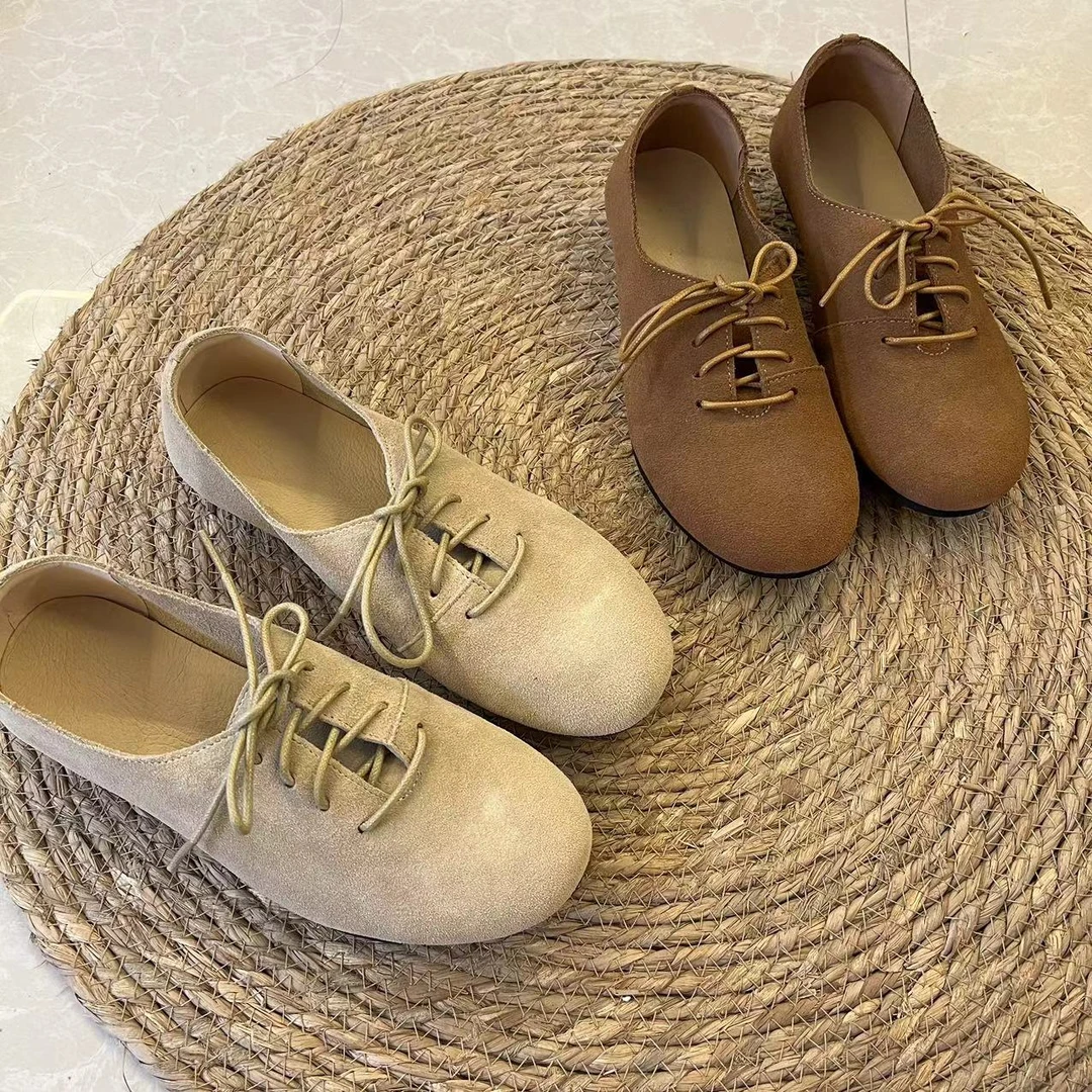 复古百搭软底休闲春夏平底小圆头秀气真皮文艺简约女款单鞋女鞋