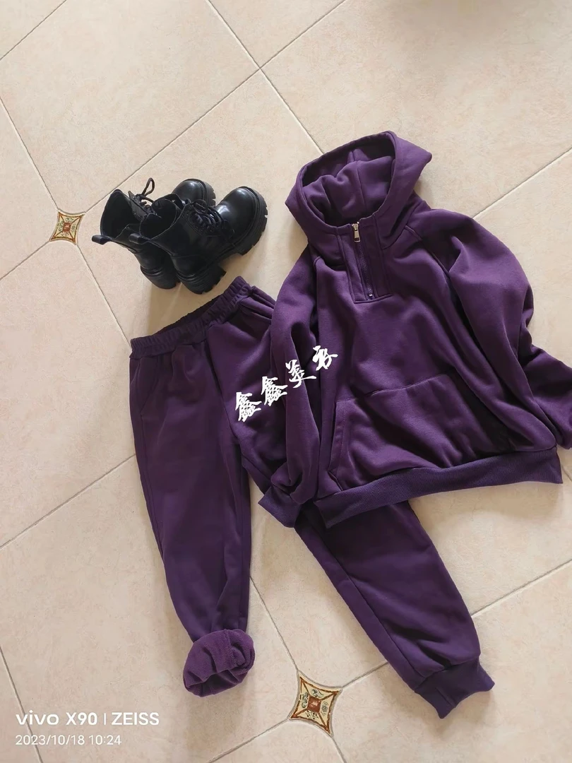 2024新款时尚显瘦遮肉气质减龄连帽加绒网红款两件套装