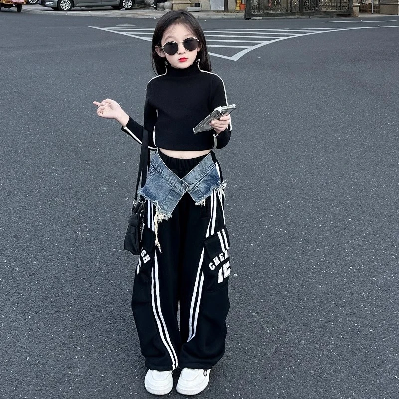 女童冬季休闲加绒爵士舞套装大童女孩洋气炸街裤子春秋打底毛衣潮