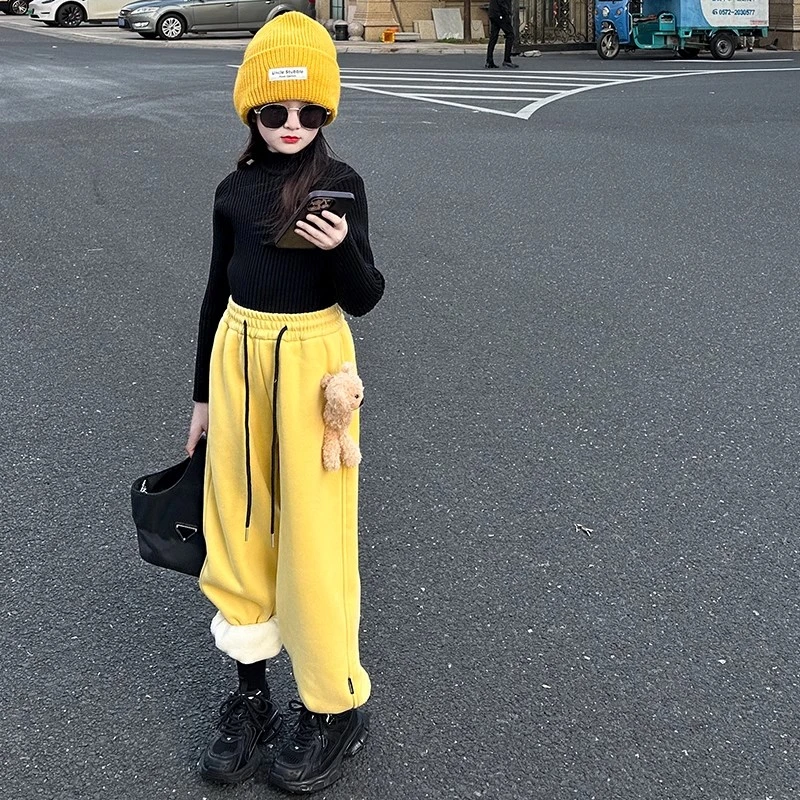 女童束脚卫裤2025新款中大女孩宽松百搭长裤儿童休闲加绒加厚裤子