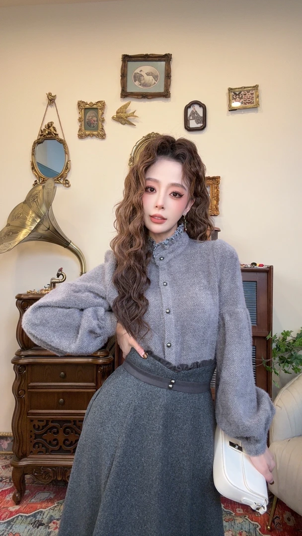 【十一港风】加厚冬季复古设计感花边通勤百搭衬衫Y4529