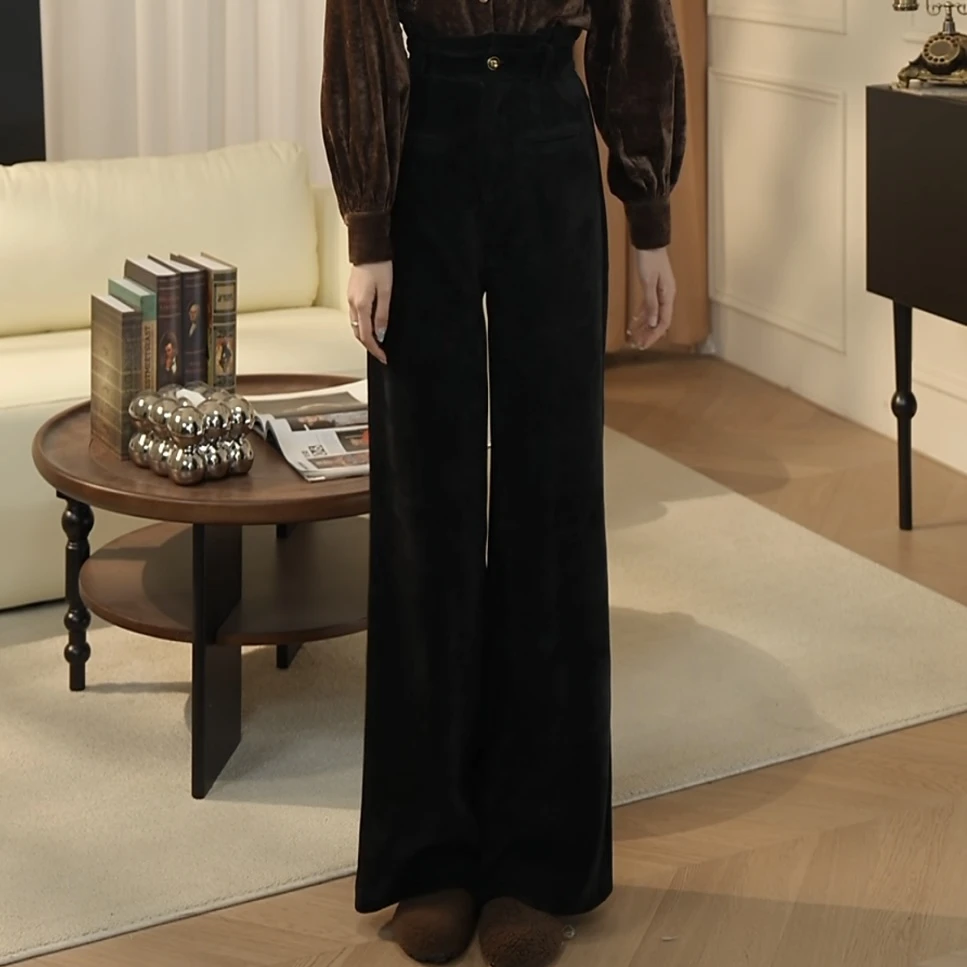 现货【港万】复古气质显瘦通勤阔腿长裤K504