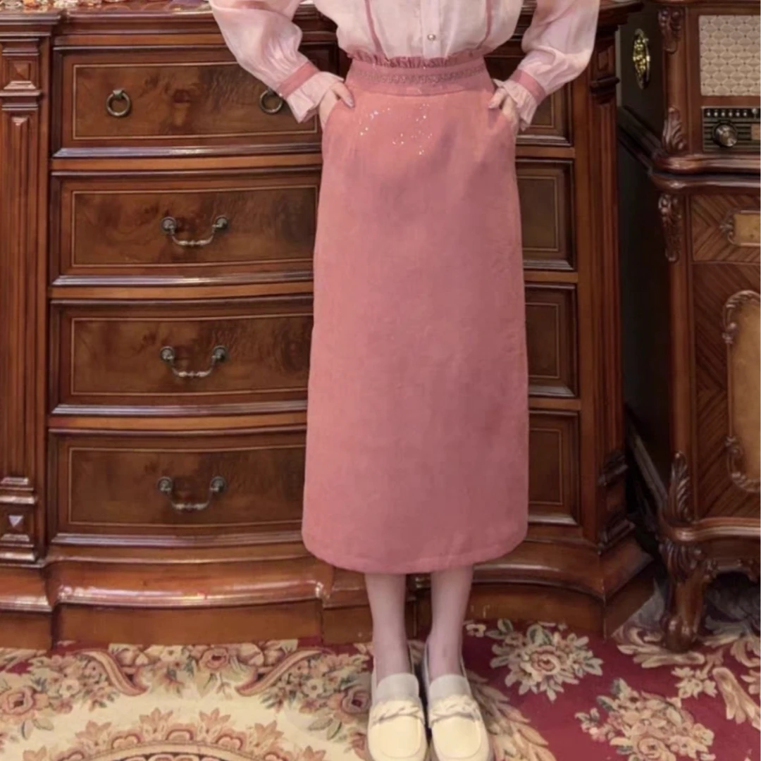 （清清）【一生罗曼】设计感木耳边显瘦温柔甜美半身裙B822