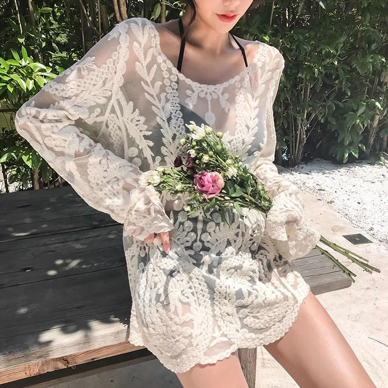 维多显瘦遮肚分体泳衣女三件套性感比基尼罩衫平角沙滩温泉游泳装
