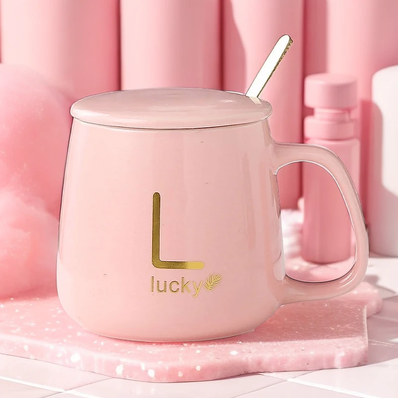 简约陶瓷马克杯带盖勺家用水杯学生咖啡杯情侣杯送闺蜜女生伴手礼