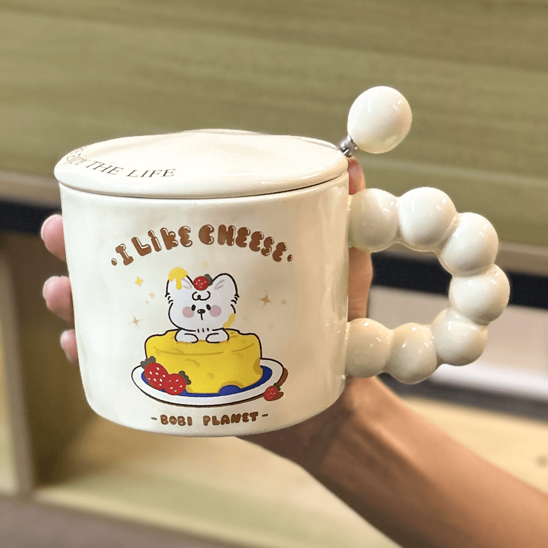 可爱奶fufu生日马克杯陶瓷带盖水杯高颜值ins风女生牛奶咖啡杯