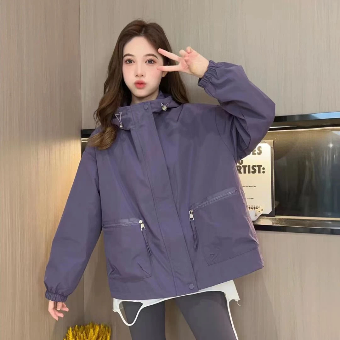 风衣女2024春秋新款宽松遮肉休闲立体裁剪短款连帽小个子风衣外套