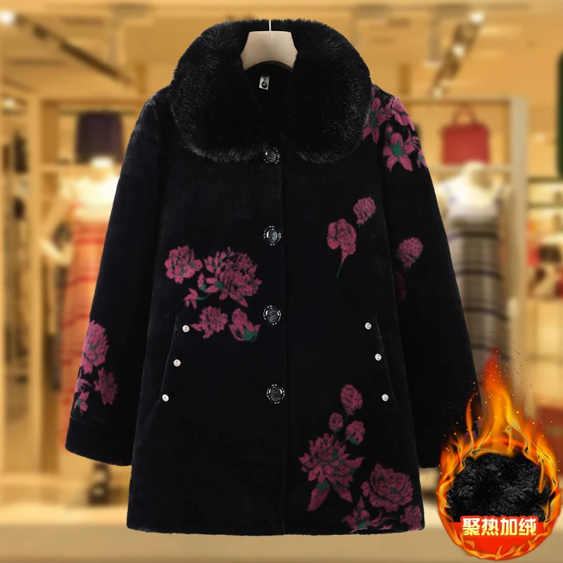 中老年人冬装女外套奶奶加绒加厚棉衣妈妈装冬季大衣母亲洋气衣服