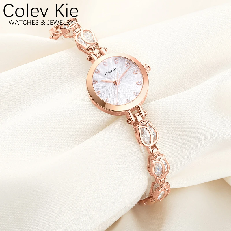ColevKie正品小圆表女士手表石英表镶钻休闲轻奢ins小金表小巧