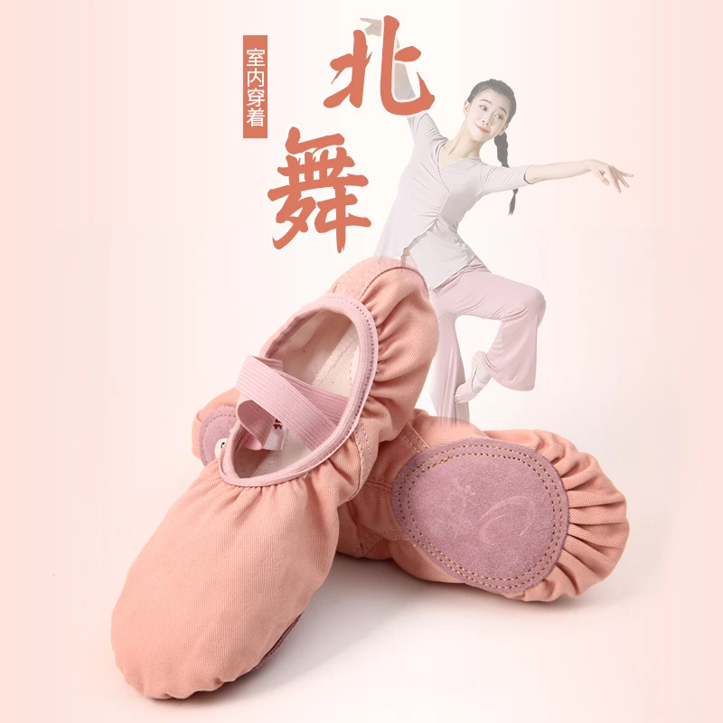 北舞莫兰迪色系专业芭蕾舞蹈鞋儿童形体猫爪古典粉色软底鞋练功鞋