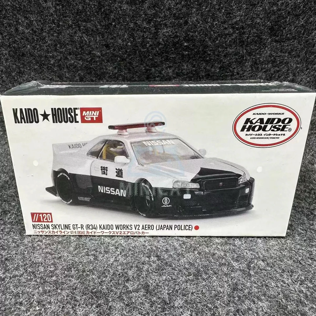 Kaido House+MINIGT 1:64 尼桑GT-R R34警车 开前盖 合金汽车模型