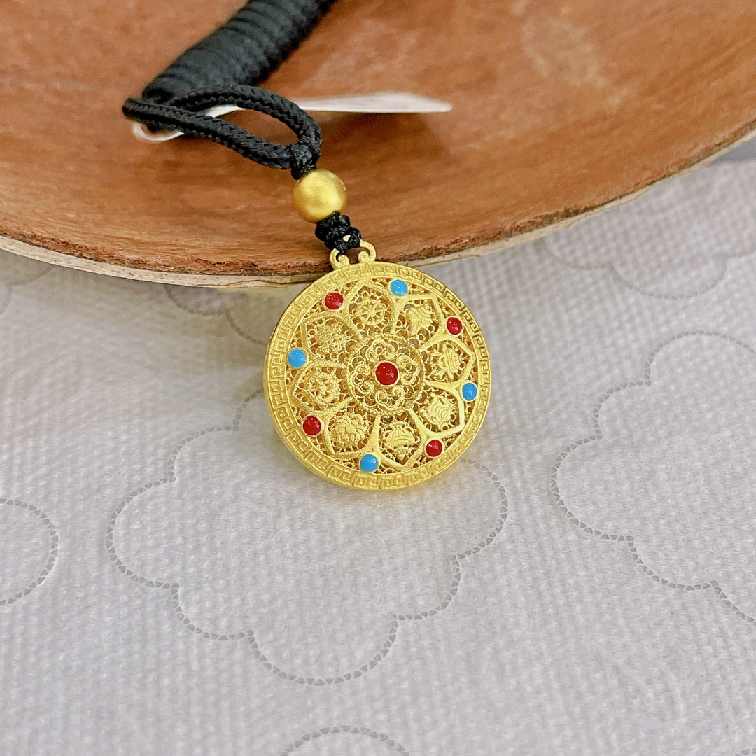 水贝黄金足金珐琅彩八宝罗盘吊坠厚版匠心传承高贵典雅轻奢时尚