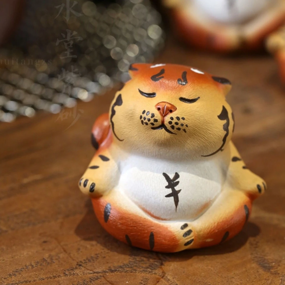 打坐虎宜兴紫砂纯手工茶宠摆件可养茶玩紫砂老虎紫砂原矿精品金蟾