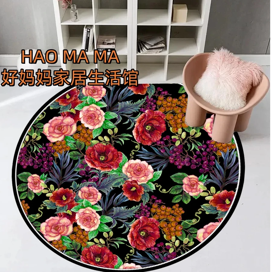 玫瑰庄园-家用金钻绒床地毯客厅圆形隔凉垫