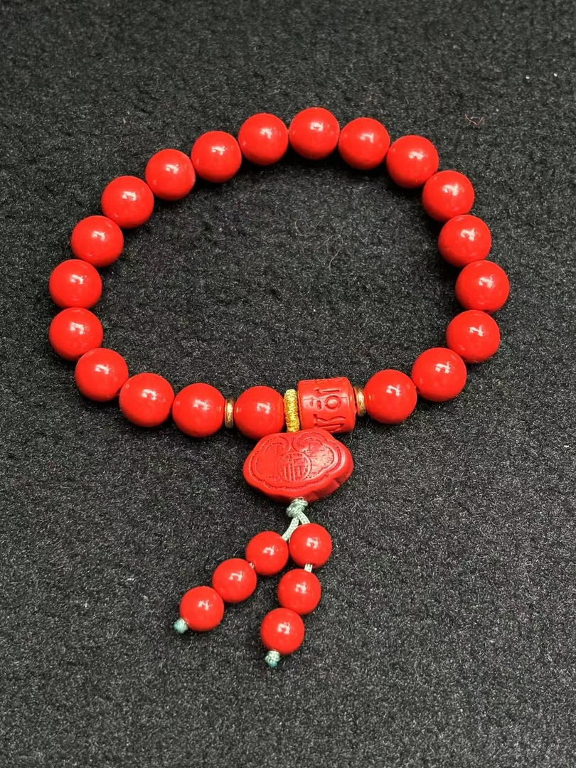 面面来财珠宝 含辰砂工艺品S7594 卡8左右-大红朱砂如意手串