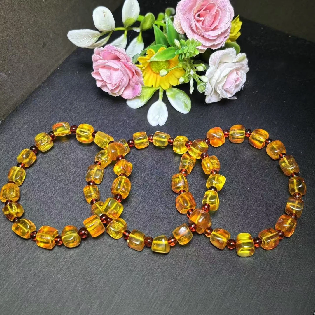 面面来财珠宝M2582-琥珀金珀隔珠血翳珀手串-多样性发其一