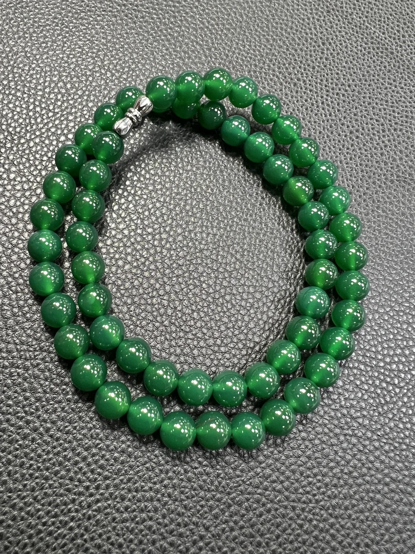 S729【福嘟嘟珠宝】青碧芙蓉翠绿玛瑙项链-卡8左右-送礼佳品