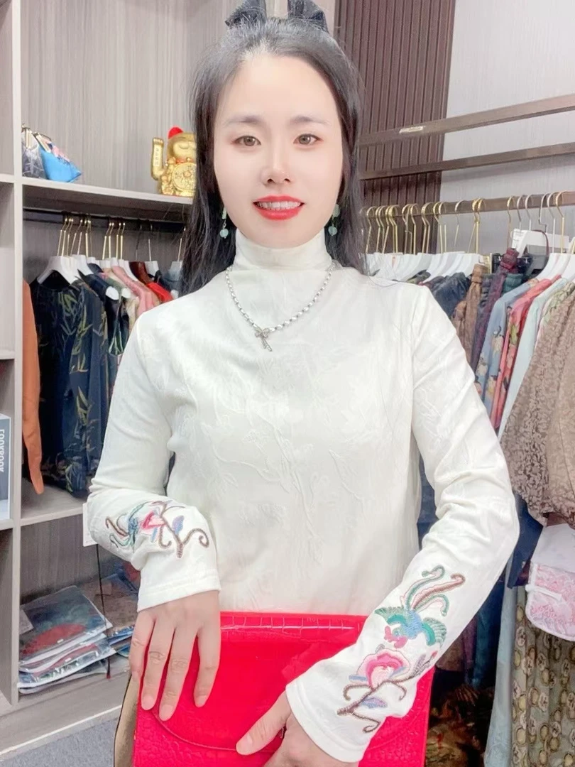 花之韵M】国风半高领提花面打底衫舒适减龄上衣T恤