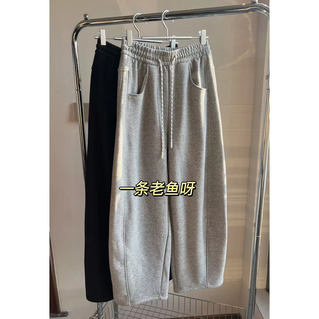 R 加绒加厚冬季休闲裤女 韩版弯刀裤