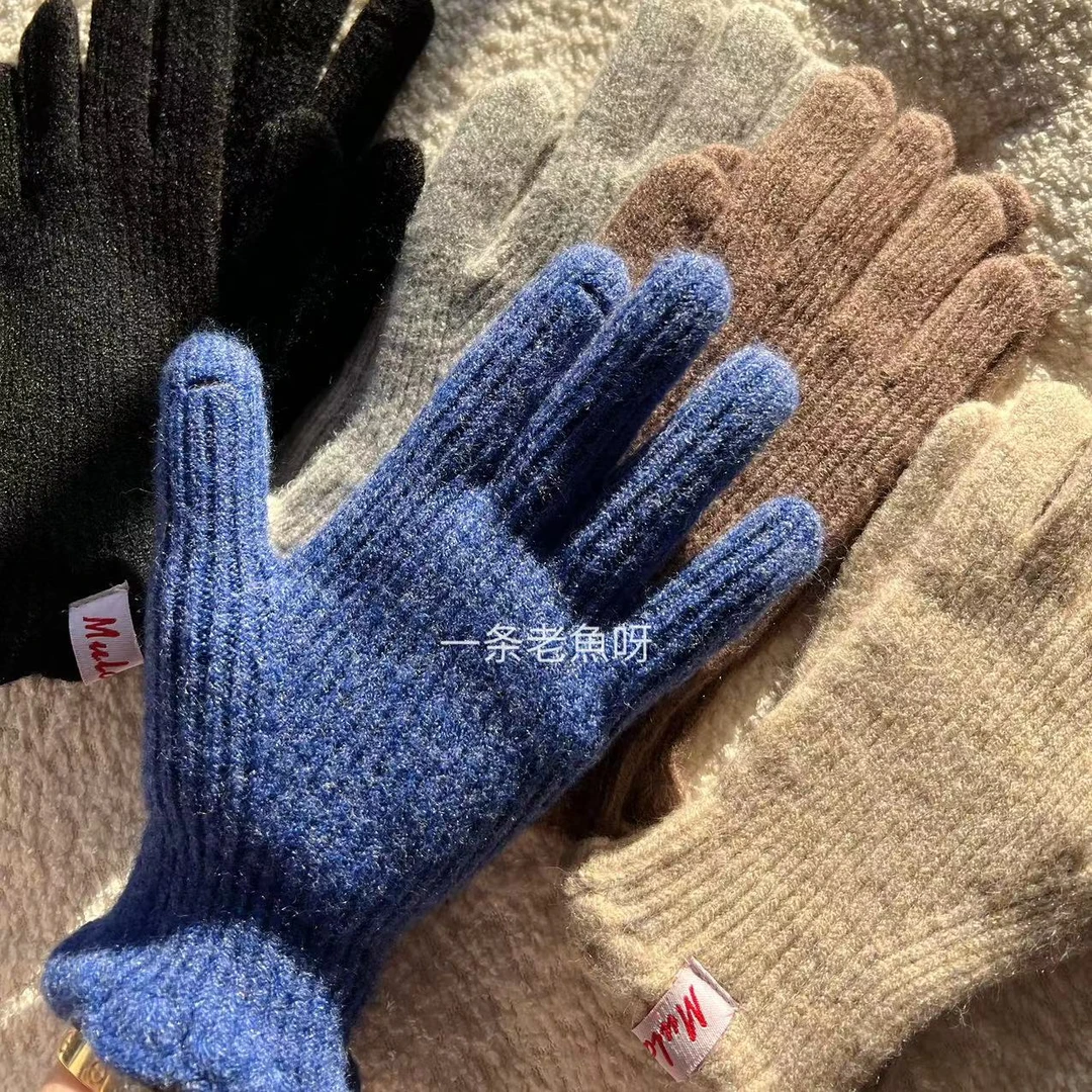 YU 开播福利 冬季露指保暖手套女 加厚纯色韩版