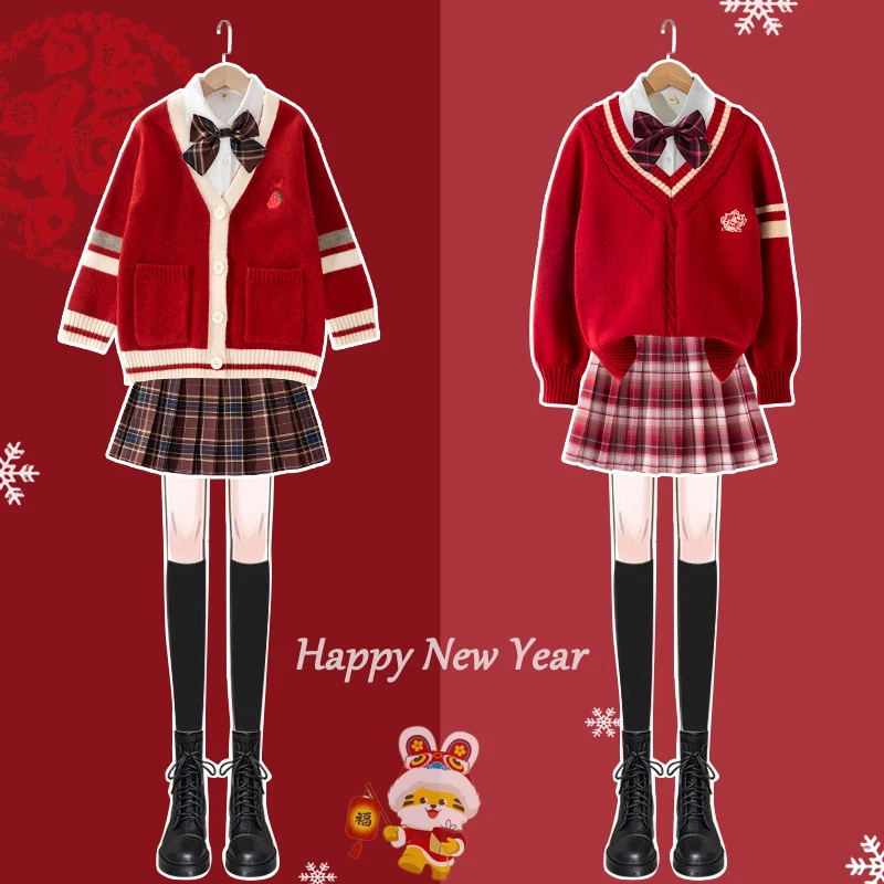 新年套装女童拜年服儿童过年衣服女孩本命年中大童jk裙子宝宝冬装