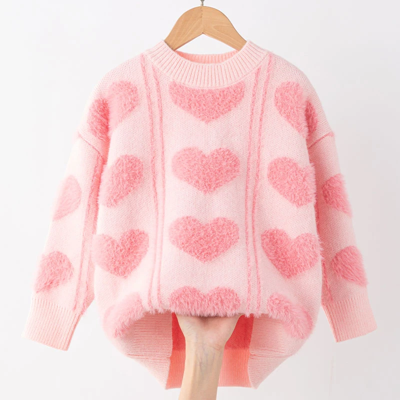 儿童毛衣爱心上衣秋装2025新款潮流女孩针织衫套头春秋冬女童线衣
