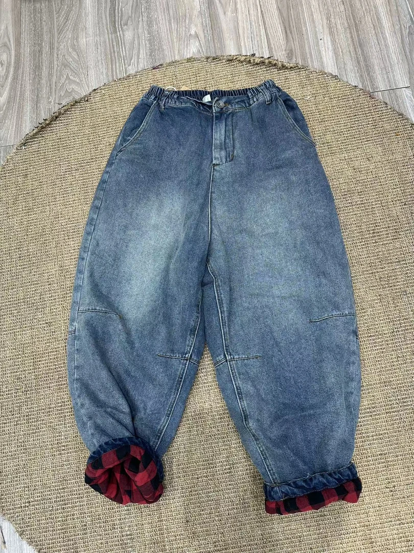 山茶服装店｜红格牛仔裤裤子韩版百搭宽松加棉