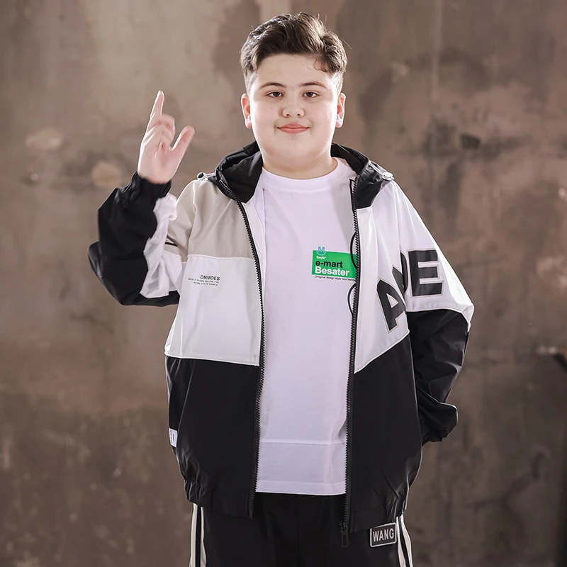 胖童装男童外套秋季新款中学生加肥加大胖男孩宽松春秋款运动上衣