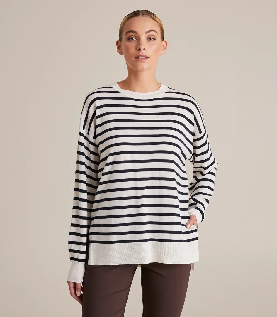 SA256242出口澳洲  女士100%美利奴羊毛 圆领条纹毛衣