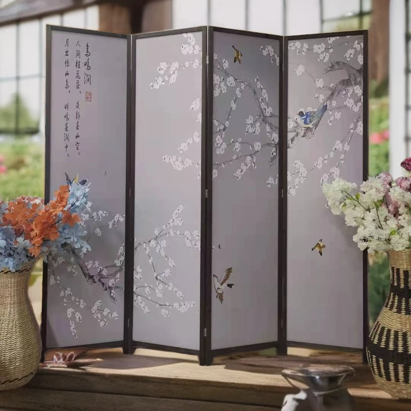 屏风 隔断 180*45cm 四联片 鸟鸣涧款 木质工艺 不透光