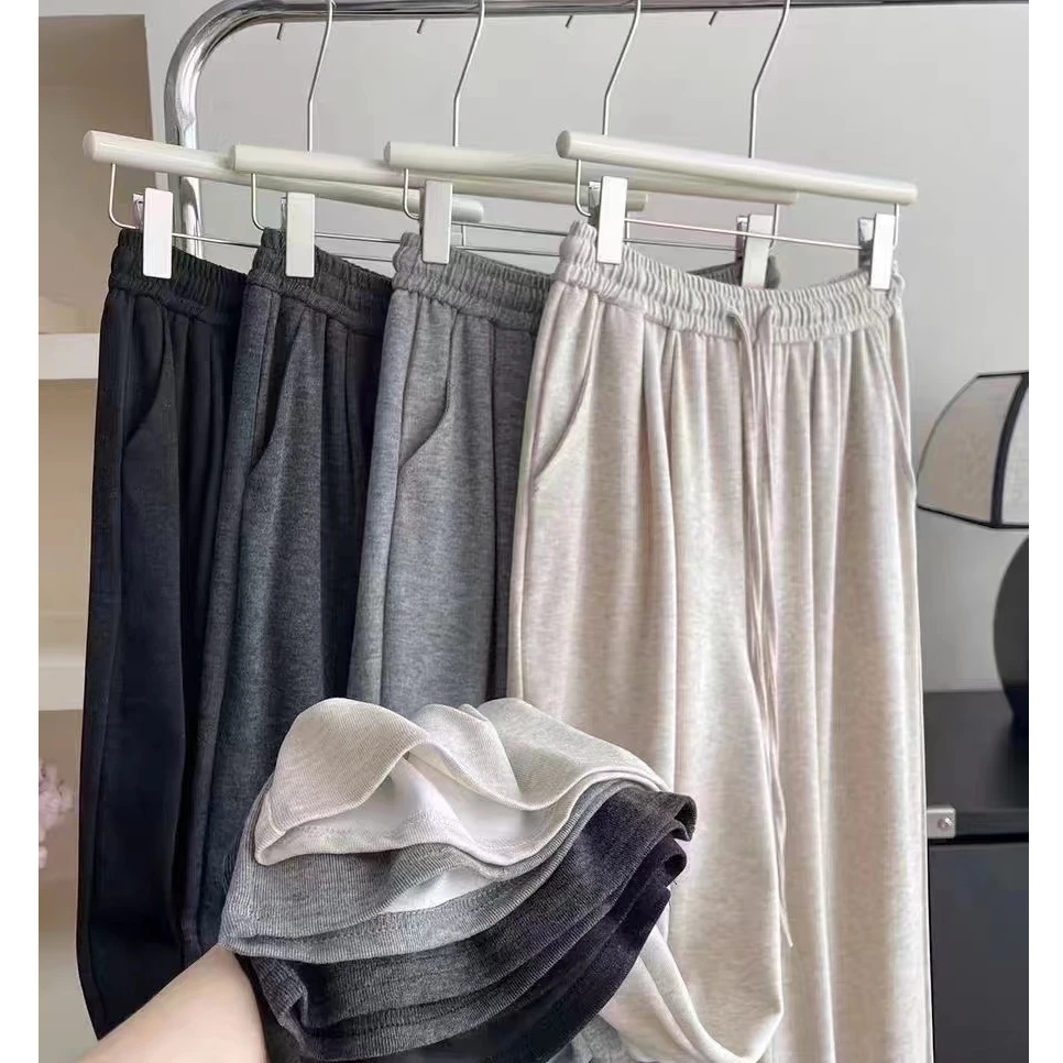 A-1秋冬休闲阔腿糯米裤溜溜裤松紧腰高腰显瘦针织女士宽松垂感