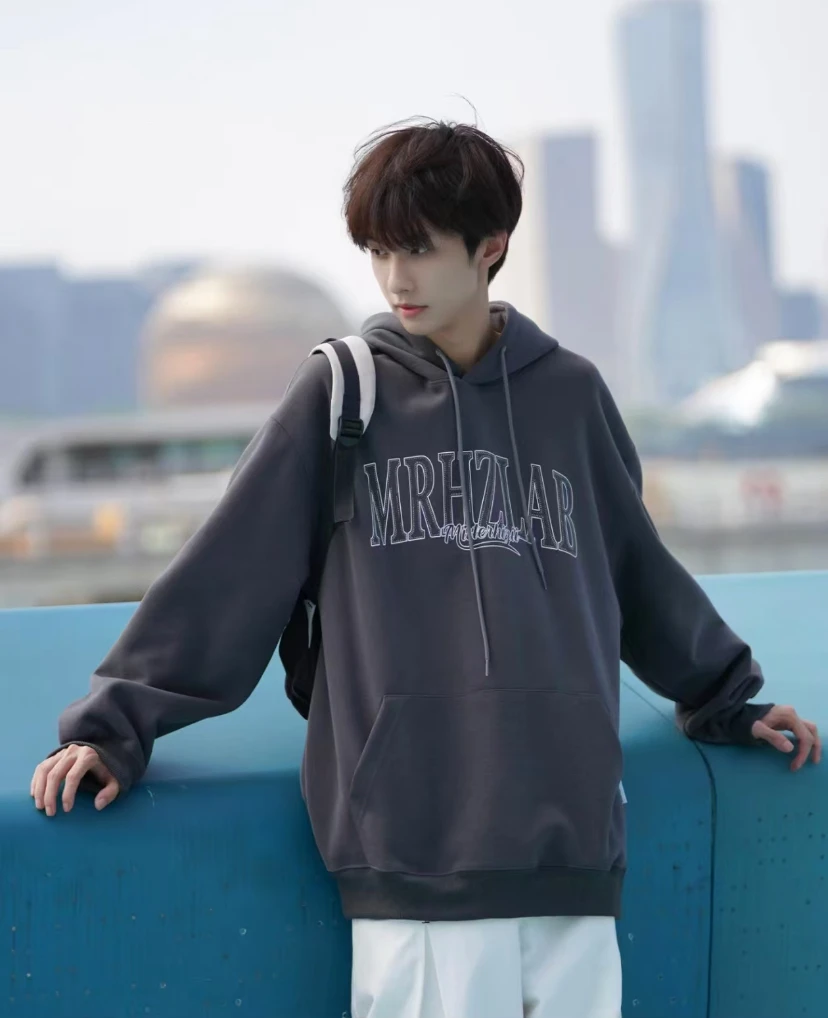 【玲姐推荐深灰帽衫加绒卫衣】青少年时尚2024春秋款新款卫衣