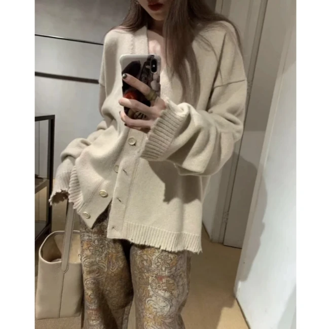 全新未使用 Uma Wang 女士时尚休闲百搭气质高级短款羊绒毛衣开衫