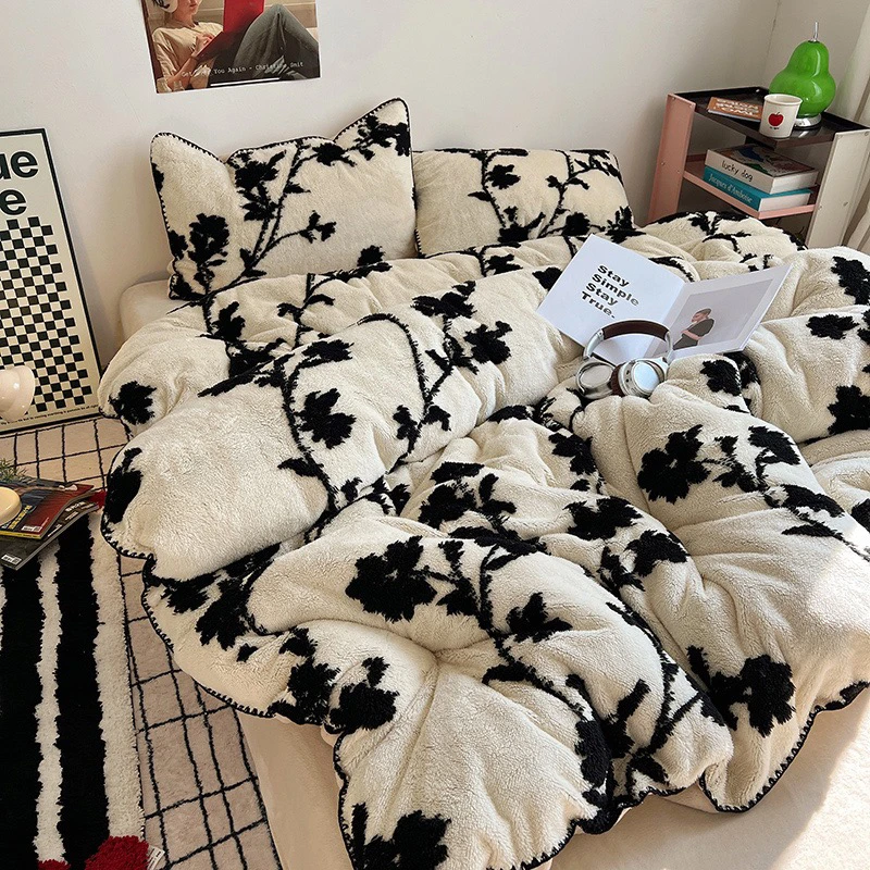 A类加厚美拉德温暖治愈舒棉绒黑纱阳离子提花贝壳边工艺冬季床品