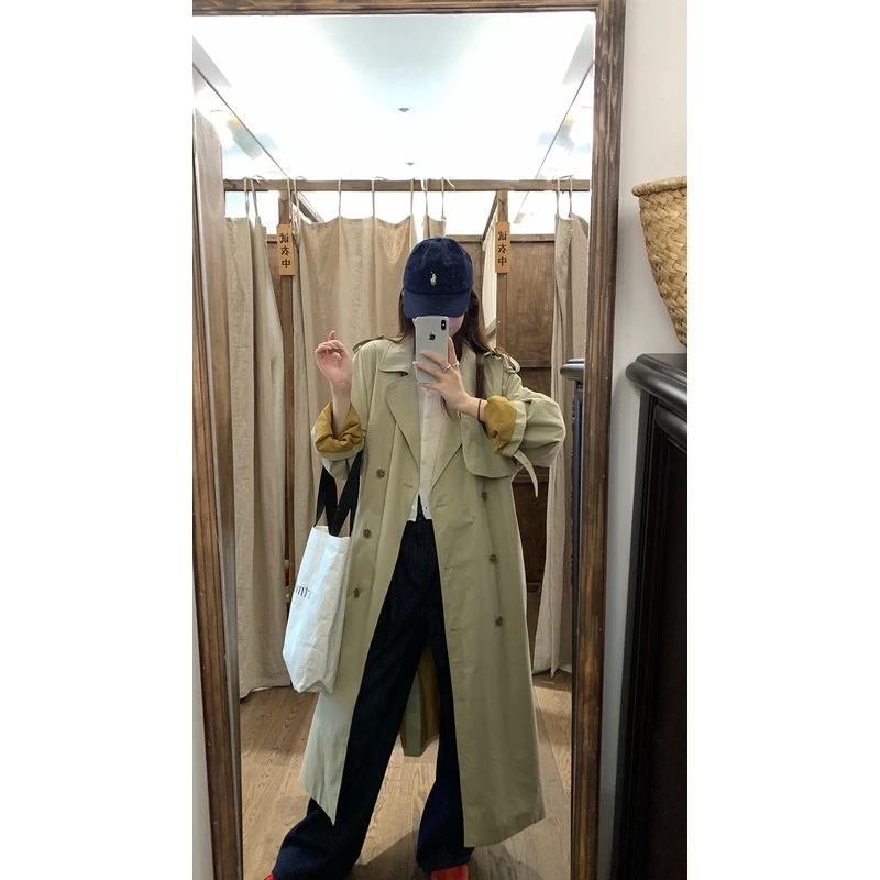 断码捡漏【邂逅约克郡】经典廓形大翻领中长款风衣外套英伦风-144