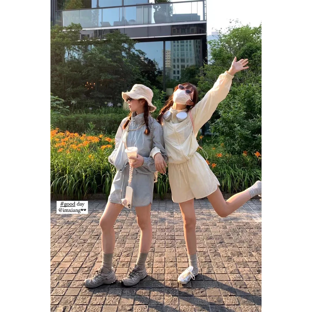 断码捡漏 吸氧神器 防晒冲锋衣套装连帽长袖上衣+抽绳短裤 -72