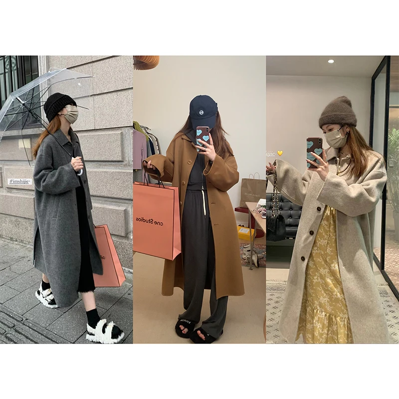 断码捡漏【韩系高克重】单排扣翻领大衣中长款毛呢外套秋冬-96