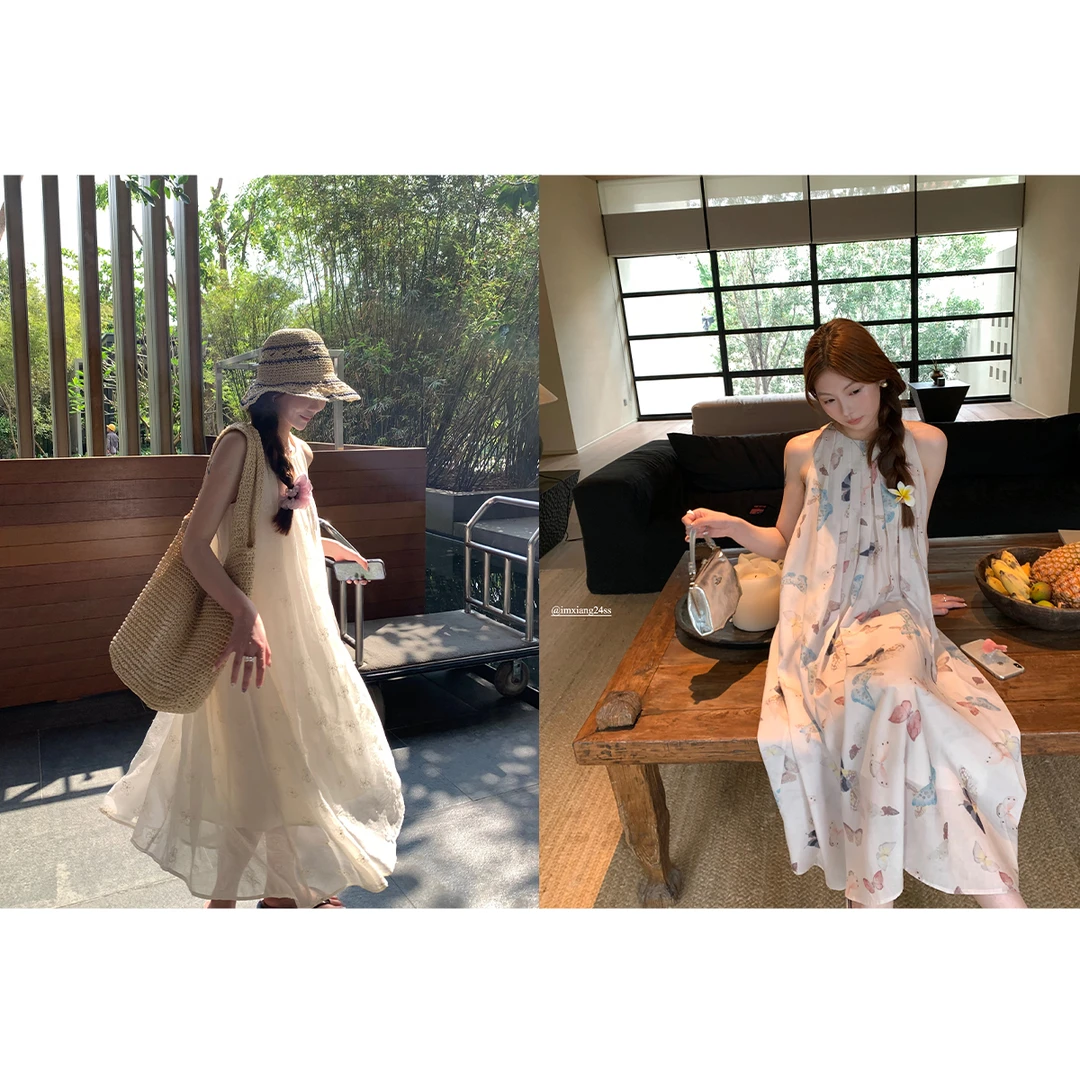 断码捡漏 布莱顿黄昏 压褶绑带背心裙女夏气质法式无袖连衣裙-141