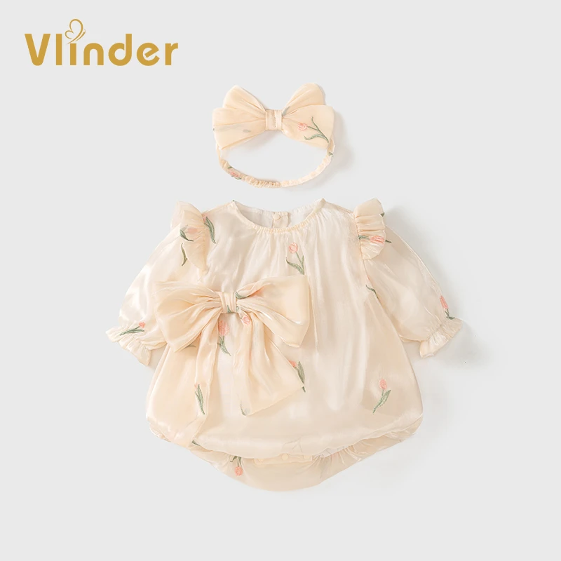 新生儿洋气春装新生女宝宝连体包屁衣秋季满月百天哈衣周岁礼服