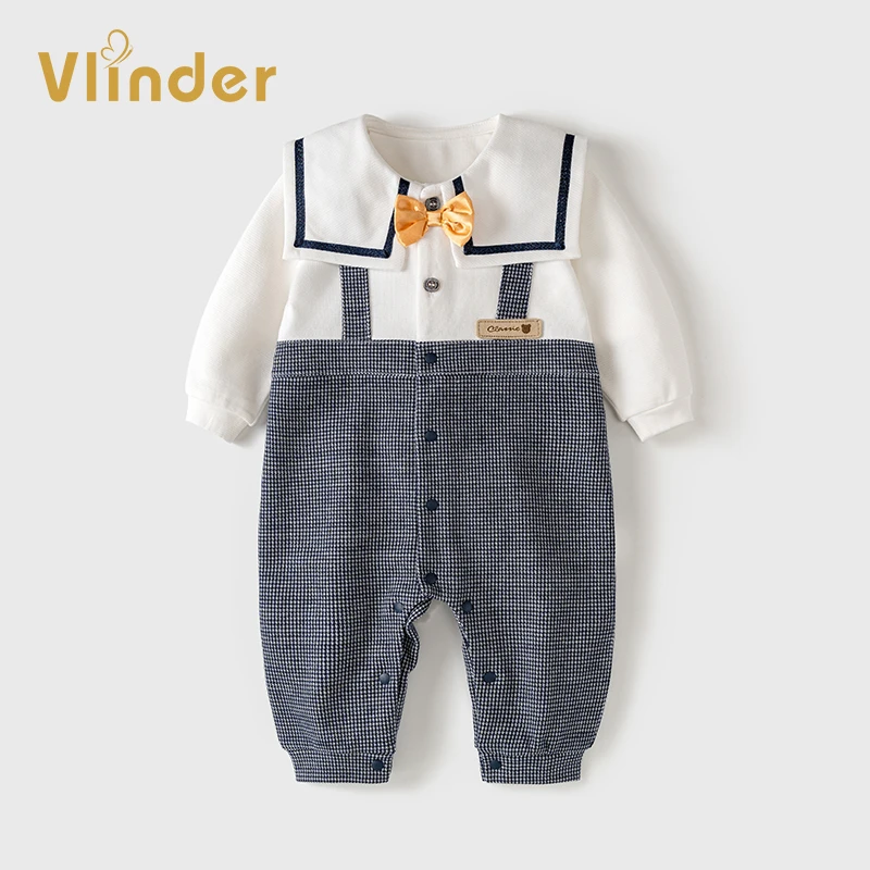 婴儿衣服春装新生儿男宝宝连体衣满月百天周岁绅士礼服爬服春秋季