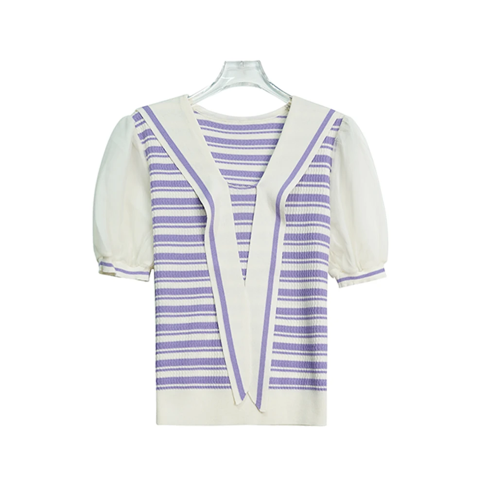 E60120【新款】时尚拼色韩版修身紫色T恤