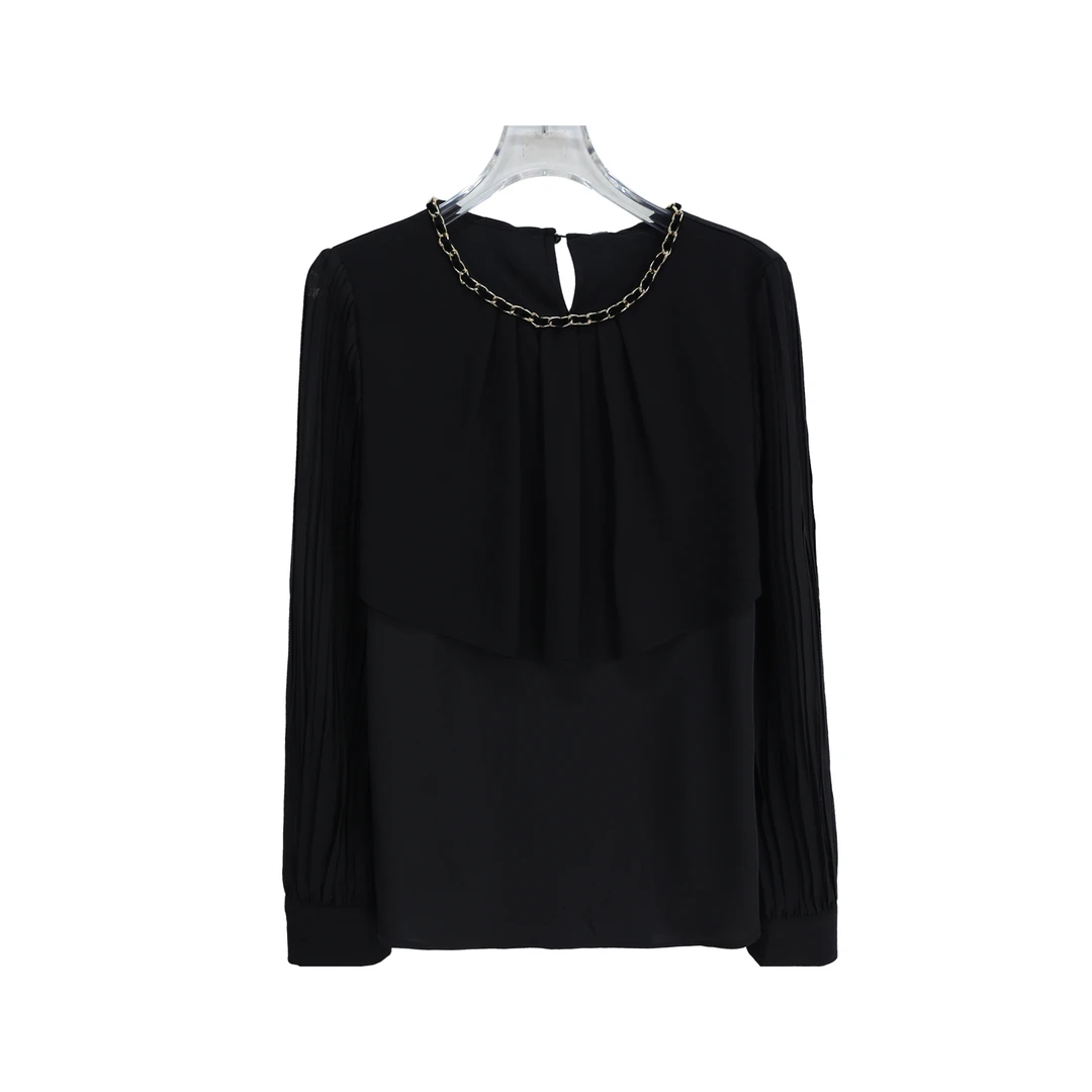 轻奢名媛小香风高级感褶皱圆领长袖衬衫S2217