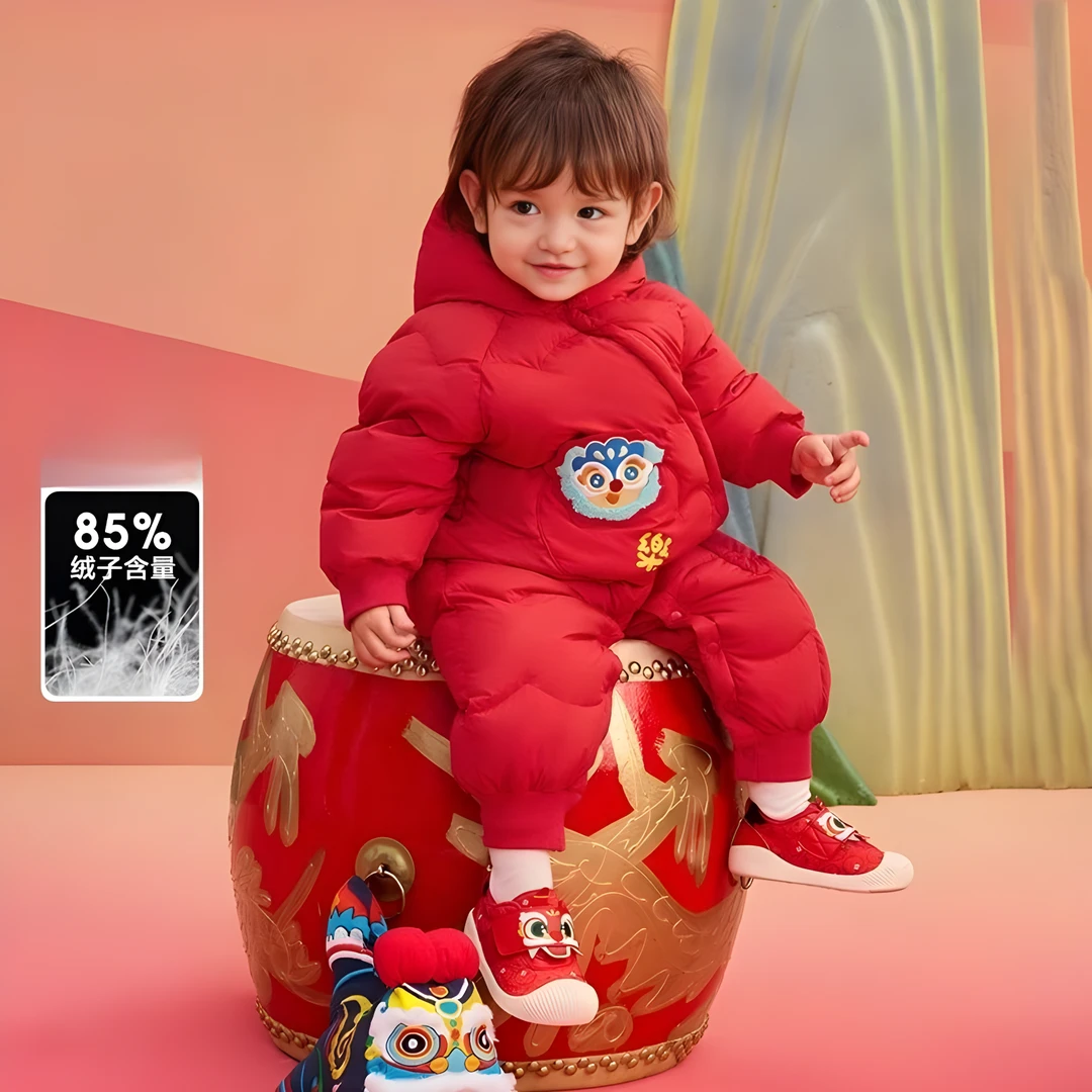 拜年服宝宝连体衣儿童新生儿羽绒拜年服2025新年装女宝保暖冬季