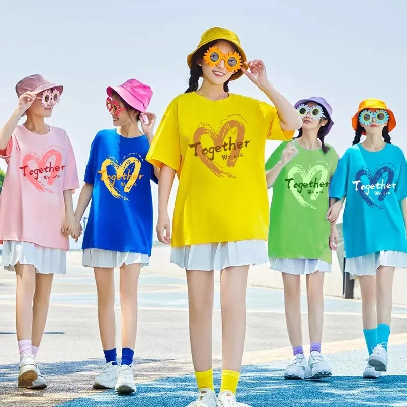 多巴胺糖果色T恤彩色闺蜜装夏装衣服同学聚会短袖半袖定制休闲装