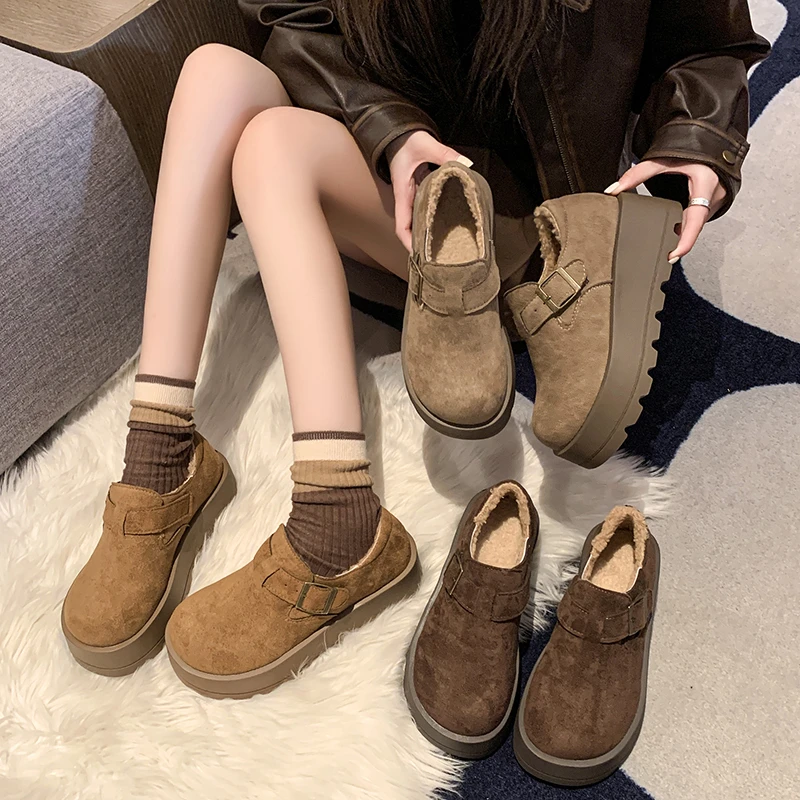 全包勃肯鞋女春季2025年新款复古厚底小个子一脚蹬雪地毛毛棉鞋