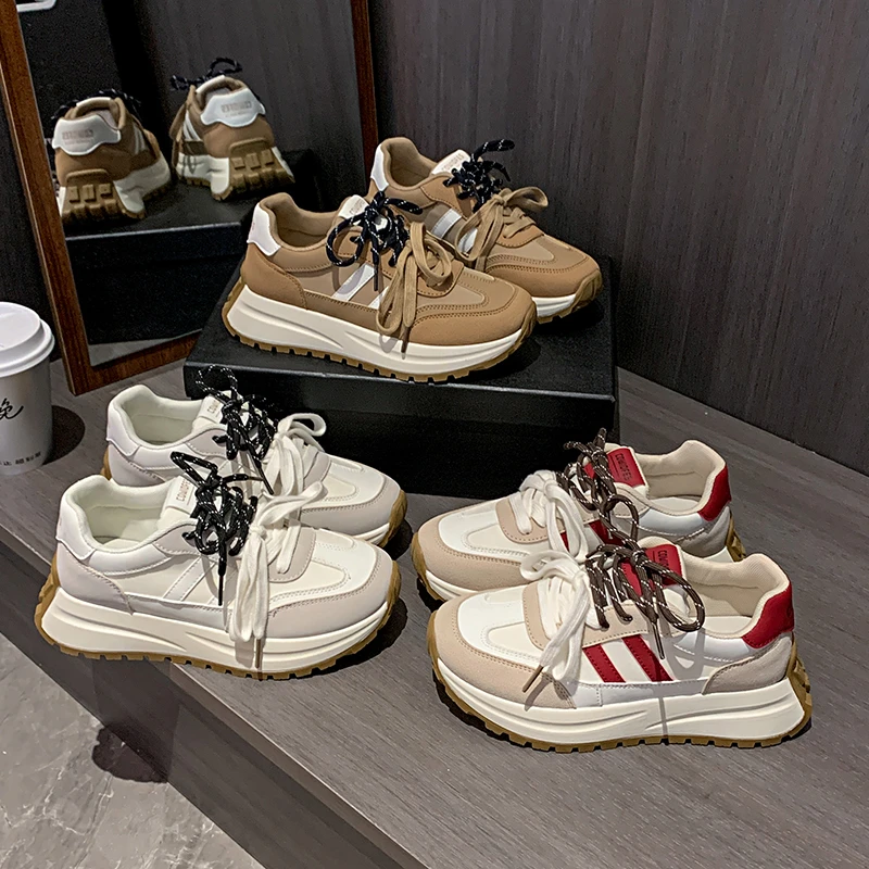 华夫4.5cm厚底老爹鞋复古学生韩版运动鞋洋气耐脏草莓鞋防滑品牌