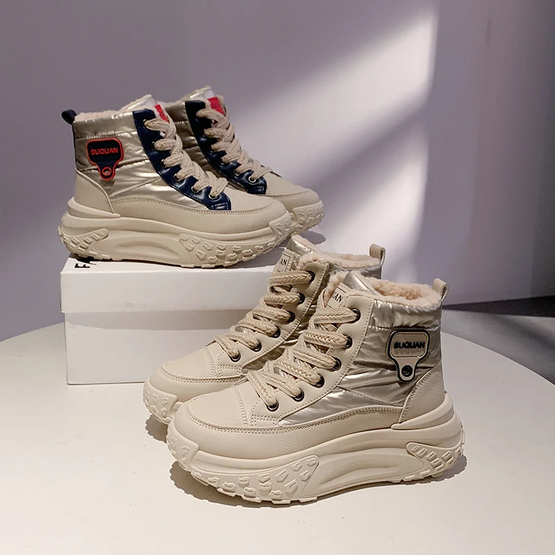 增高加绒加厚雪地靴女2024冬季新款厚底保暖高帮鞋东北防滑