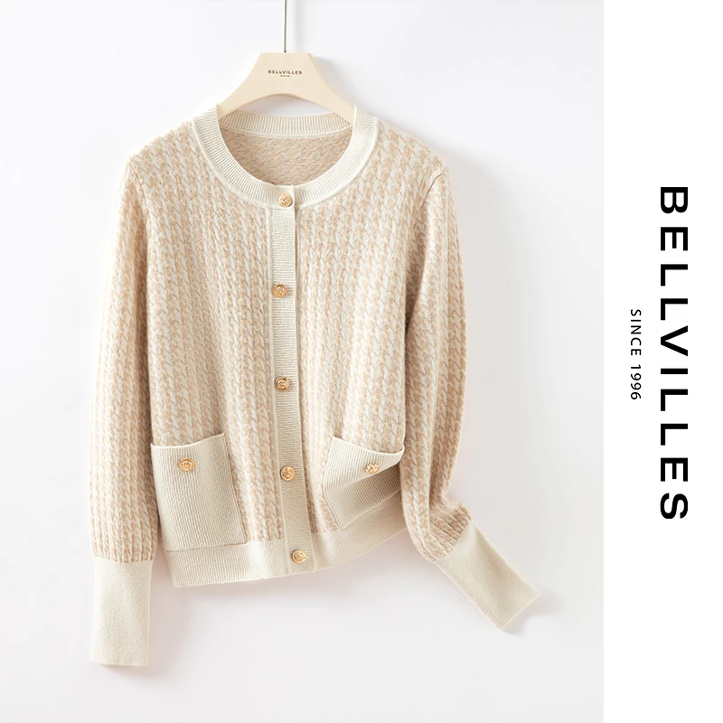 贝拉维拉【100%山羊绒】时尚羊绒衫气质小香风女士秋冬女士小衫外套